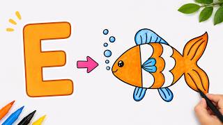 🐟 How to Draw a Cute Fish with Letter E like Nemo | Easy Step by Step for Toddlers, Kids & Beginners