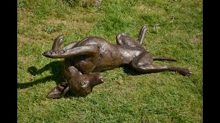 Vizsla lying on its back, Bronze Resin, Tanya Russell Animal Sculpture