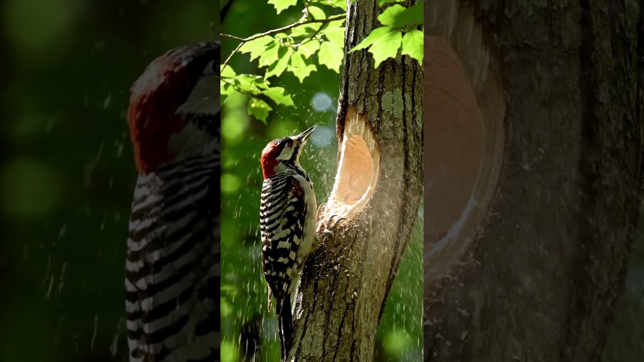 Woodpecker Caught a WORM While Tucking! 😱 