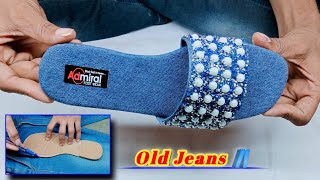 make sandals from used jeans | how to make nice sandal for old jeans 👉👖| ladies chappal diy sandals
