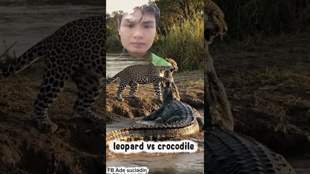 a fierce battle between a leopard and a crocodile 