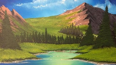 TIME LAPSE, tribute to Bob Ross"s Mountain ridge lake in acrylic