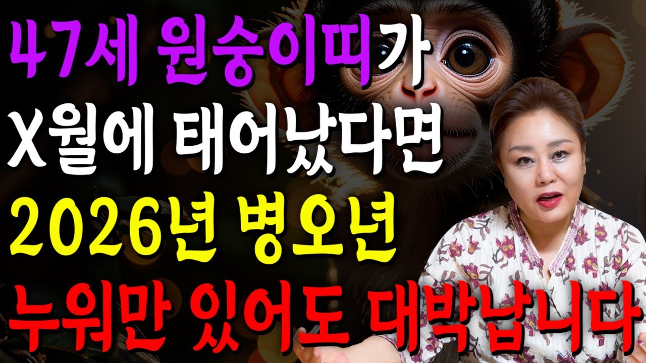 ⭐2026년 신년운세 1980년생 47세 원숭이띠운세⭐X월생분들 집중하세요! 1월부터 무조건 대박납니다! 2026년 금전,재물,자식복까지 대박나는 80년생 47세 원숭이띠 운세