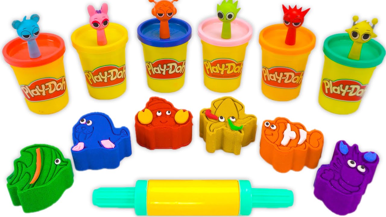 How To Make Rainbow Playdoh Animals with Kinetic Sand Cutting ASMR 🌈 Kinetic Sand ASMR