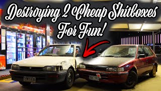 Destroying 2 Cheap Shitbox Daily's, In 2 Nights! Skids, Rally, Fourby Thrashing, Crashes etc!