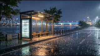 Cozy Rainy Night at a City Bus Stop 🌧️ Relaxing Rain Sounds for Sleep & Study | No Music screenshot 4