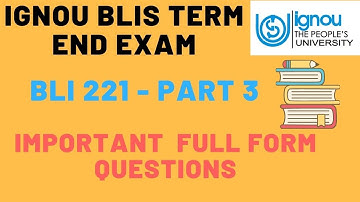 Important Questions of BLI-221 Part 3/ Full Forms/BLIS/ Bachelor of Library Science / OMR Based Exam