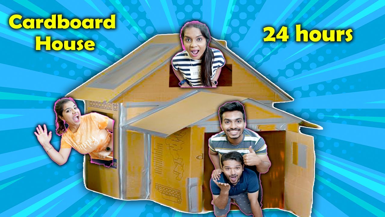 Living In Cardboard House For 24 Hours Challenge | Hungry Birds - YouTube