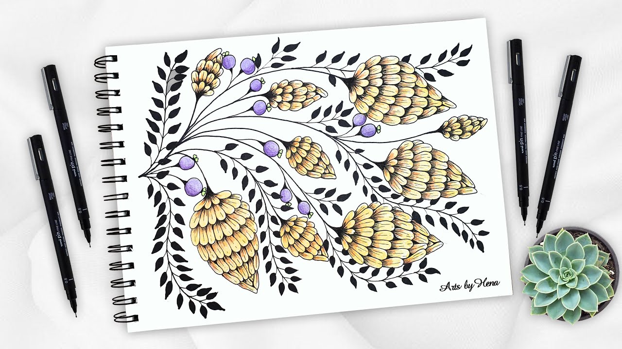 How To Draw Floral Zentangle Art For Beginners || Zentangle Patterns