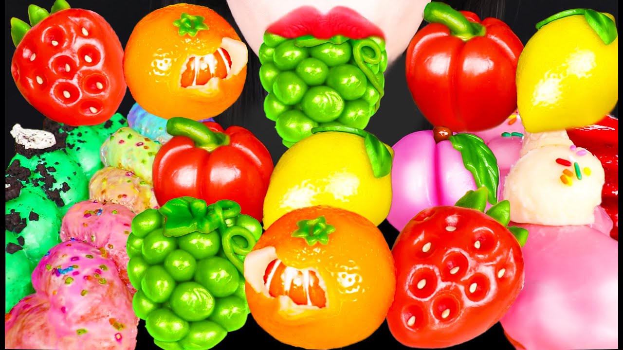 ASMR SWEET BEAN CAKE 과일 화과자 먹방 UNICORN DONUT WAGASHI MUKBANG