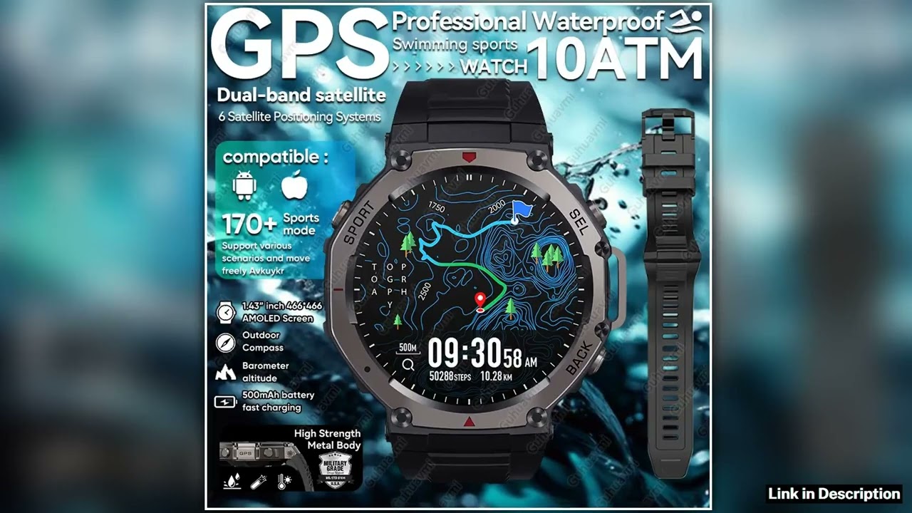 TRex 3 Ultra GPS Smart Watch 5 ATM Waterproof Builtin Dualband GNSS Compass Military Sport