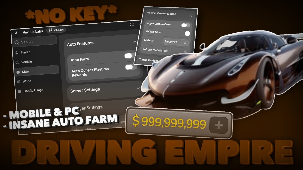 NEW DRIVING EMPIRE OP SCRIPT ( AUTO FARM MONEY, AUTO JOB ) KEYLESS