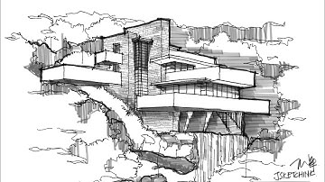 Sketchbook app - Fallingwater Frank Lloyd Wright Architectural Sketch