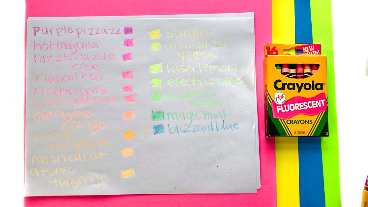 What Happened to Fluorescent Crayons? Crayola Color Names and Swatches 
