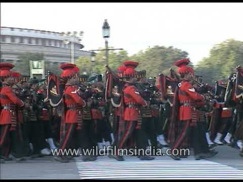 Archival footage of Indian military bands at the Beating Retreat Ceremony