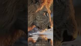 Lion Drinks Water… Crocodile Was Watching 😬 #wildlife #lion #wildanimals