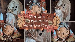Primitive Farmhouse Halloween Ghost and Spun Cotton Pumpkin | Rustic Vintage Home Decor Fall Crafts