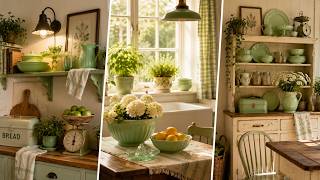 🌿The Green Glass Kitchen Shelf | Vintage Cottage Kitchen Ideas with Jadeite & Herbs