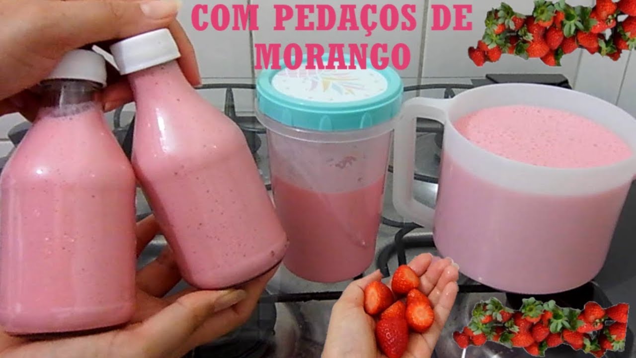 IOGURTE CASEIRO DE MORANGO COM PEDAÇOS DE MORANGO