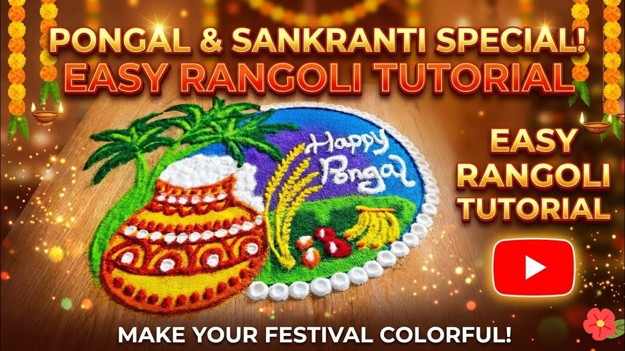 Pongal Kolam & Sankranthi Muggulu🌾🧉 Easy Rangoli Tutorial New Design 