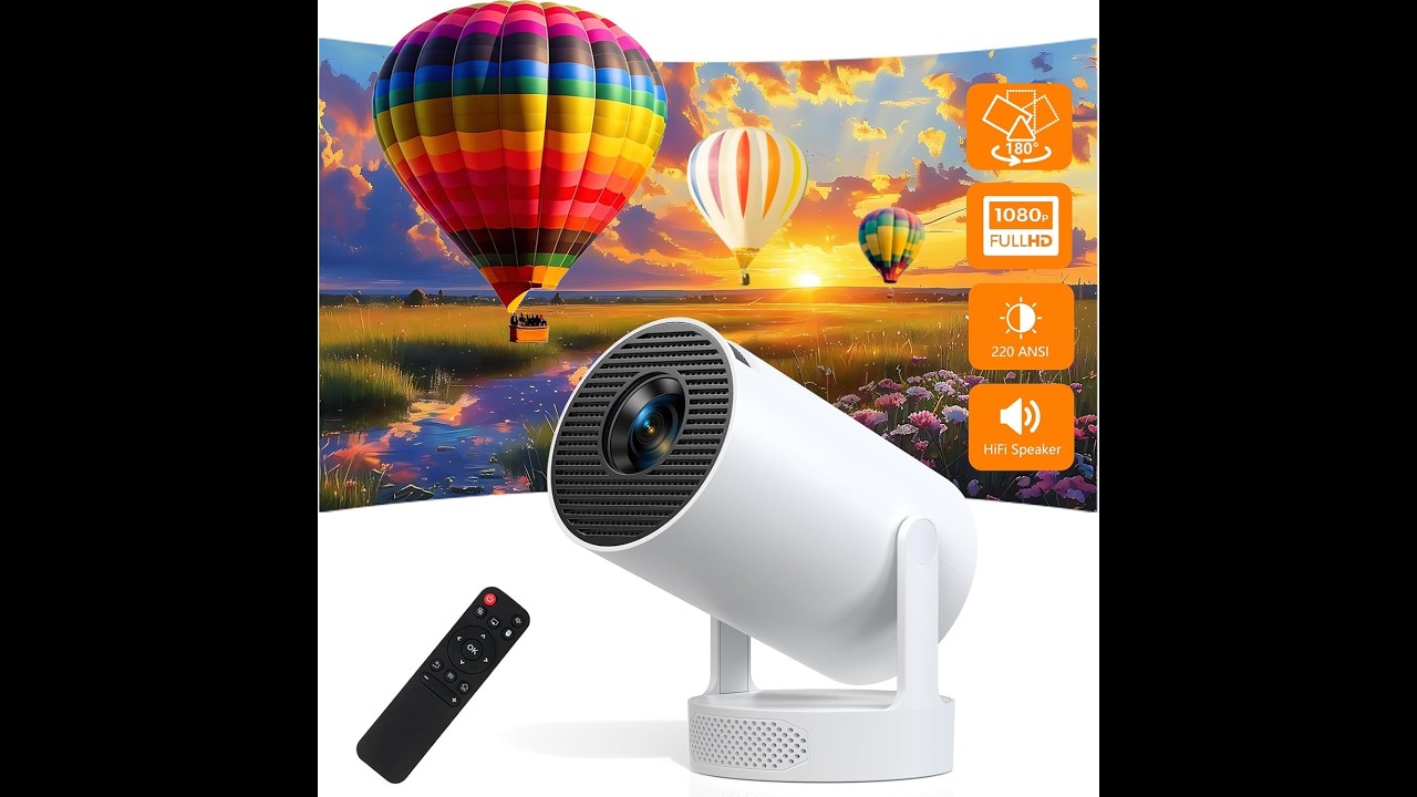 Mini Projector, Support 4K 1080P, 220 ANSI Lumens, 180° Rotatable with Built-in Apps,