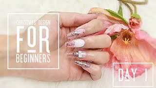 Acrylic Nail Turorial for Beginners - Christmas 2018 Nail Design - Day 1