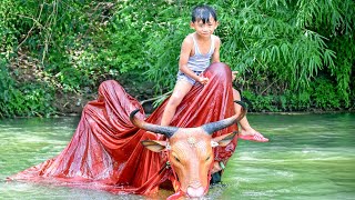 A BULL IS BATHING IN THE RIVER 😲‼️ #bull #barongan