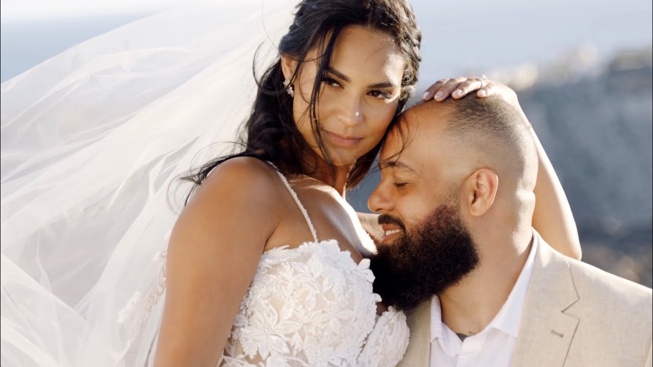 A wedding on the cliffs of Santorini.