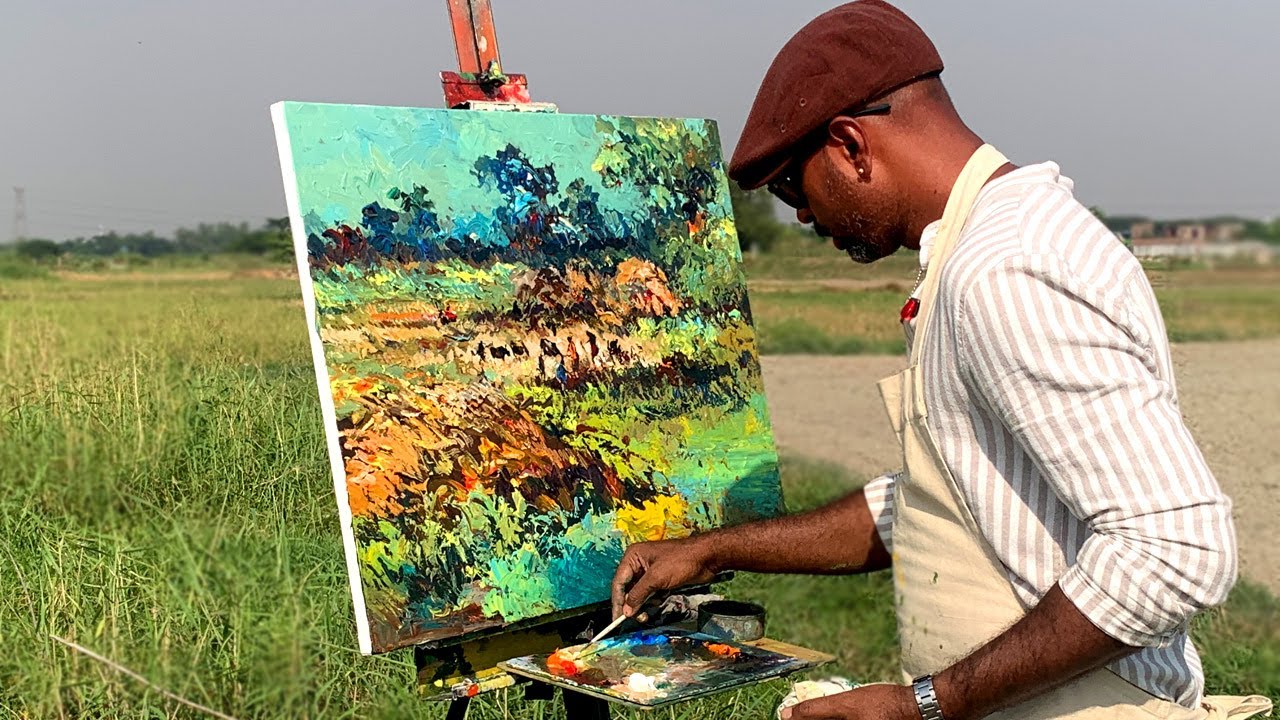 Техники пленэра, акрил на холсте | Учебник по импрессионистскому пейзажу | Шаханур Мамун