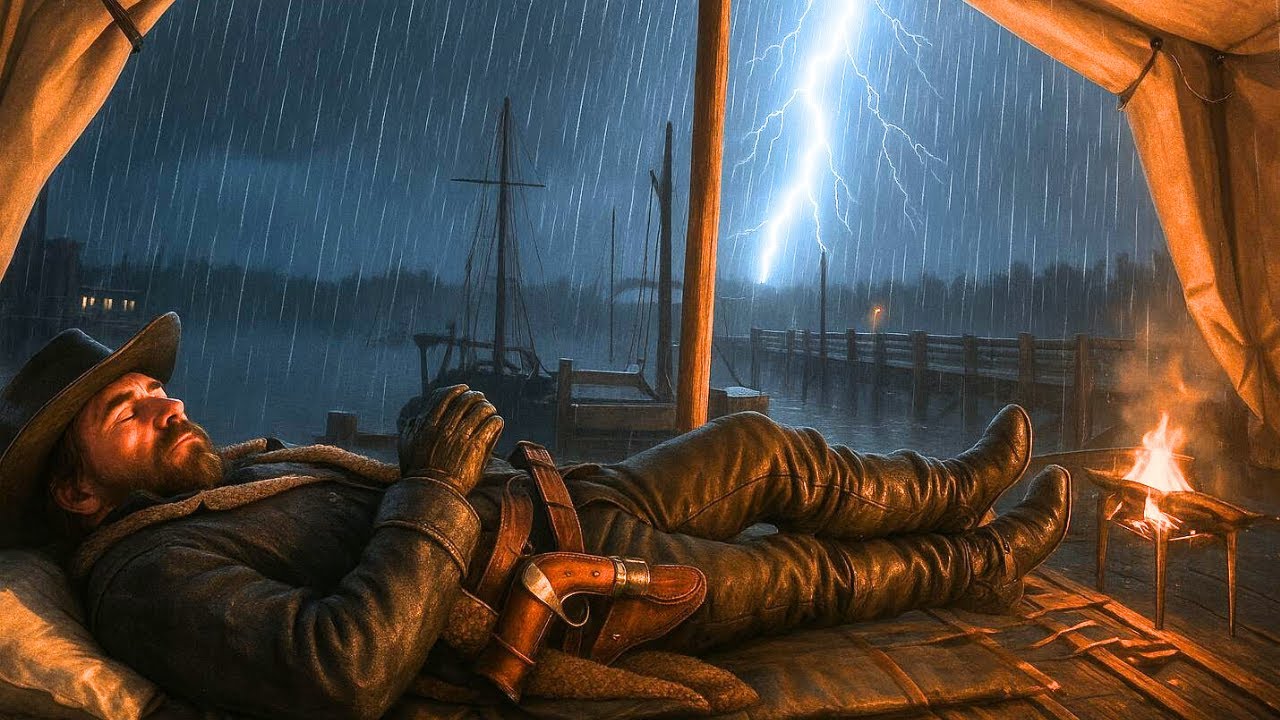 Arthur Sheltering Alone on the Porch During the Night Storm - Thunderstorm Ambience - RDR2 ASMR