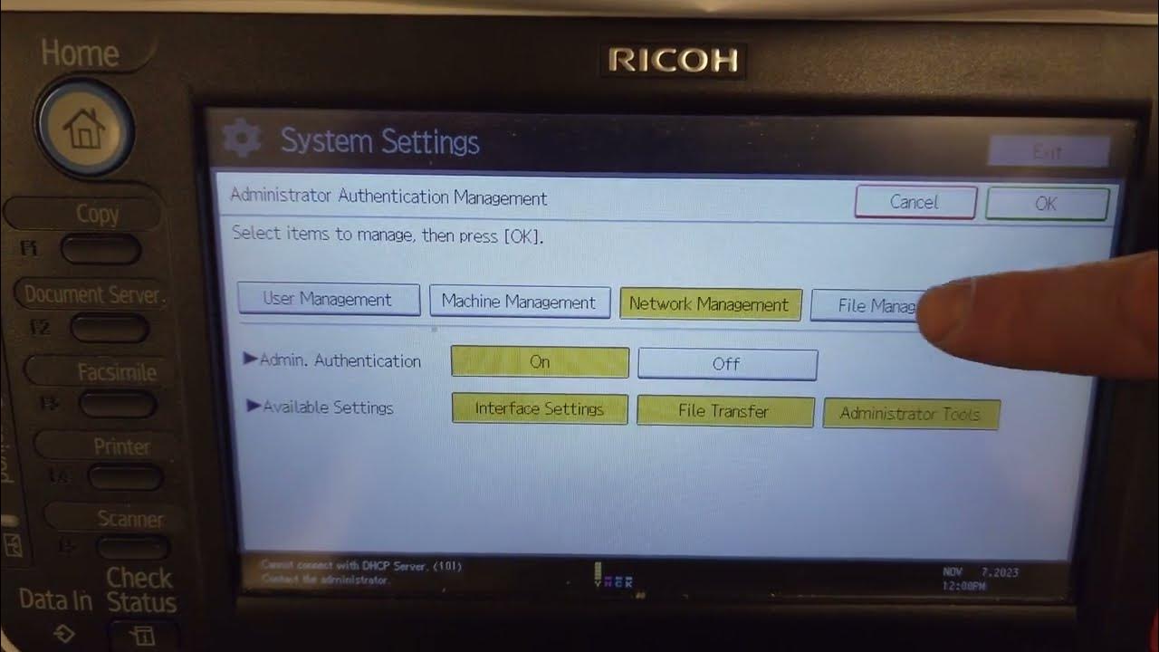 Ricoh printer factory reset without admin password cannot login