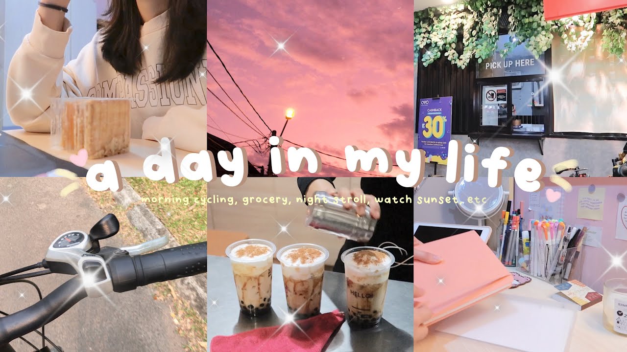 a day in my life : morning cycling, grocery, watch sunset, night stroll +  haul! ٩꒰｡•◡•｡꒱۶