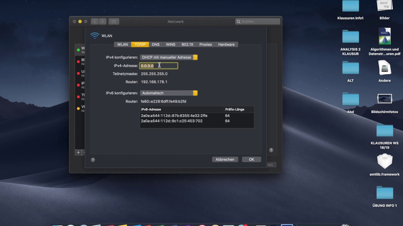 Update IP ADRESSE ändern Mac