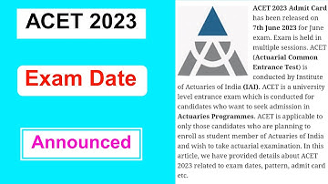ACET 2023 Eam Date Announced | ACET 2023 Exam Date Out Full Details 2023