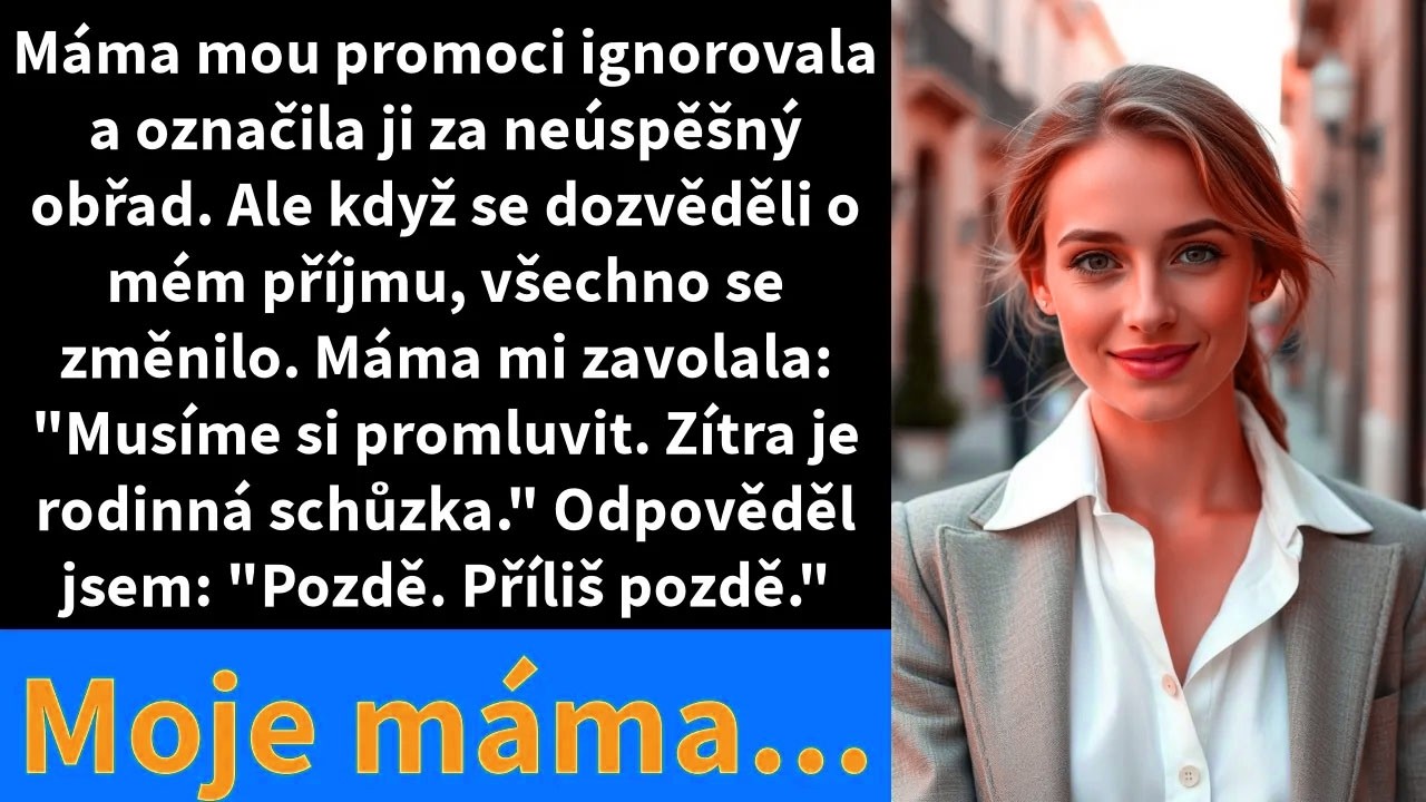 „Nazvala mou promoci obřadem selhání,“ řekla matka a položila na stůl fotku sebe ve dvaceti. O čtyři roky později jsem stála před soudní budovou poté, co jsem přišla o zakázky, peníze i iluze....