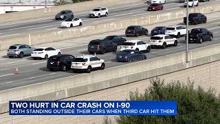 2 people hit, injured by car while outside of vehicles on I-90, state police say