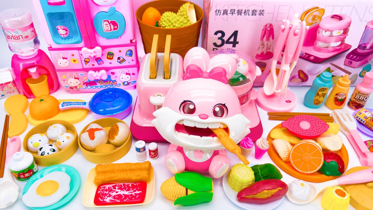 20 Minutes Satisfying Unboxing Pink Rabbit Kitchen Toys and Refrigerator Playset Review Toys