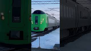 2024/3/16日の789系特急ライラック4号はSorachiラッピングでした。［@JR北海道函館本線］ #789系 #特急ライラック #JR北海道 #函館本線 #特急列車 #踏切