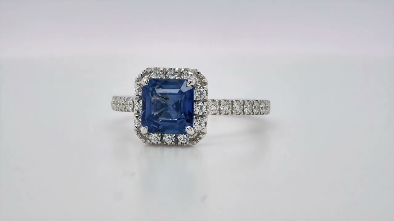 Cushion-Cut Sapphire And Diamond Halo Ring In 18K White Gold