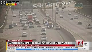 Deputy-involved crash triggers traffic delays on I-40 in Raleigh