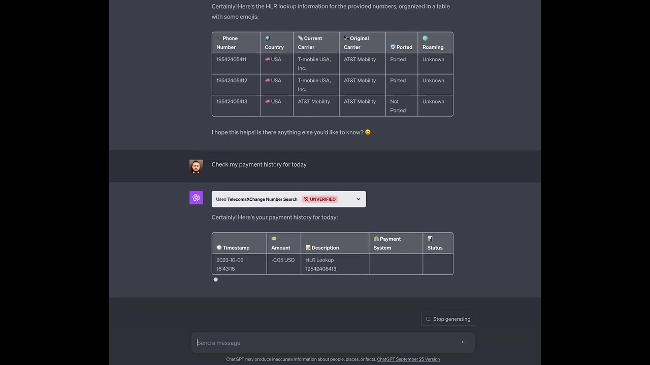 Perform HLR Lookups and Check Transaction History Directly from ChatGPT! 🚀