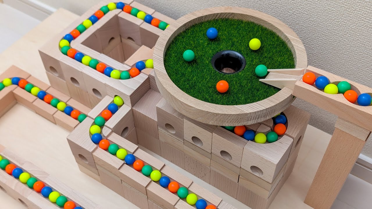 マーブルランレース☆キュボロASMR＋阪急電車と踏切＋透明ホースと水道管＋ブルーフェンスのししおどし