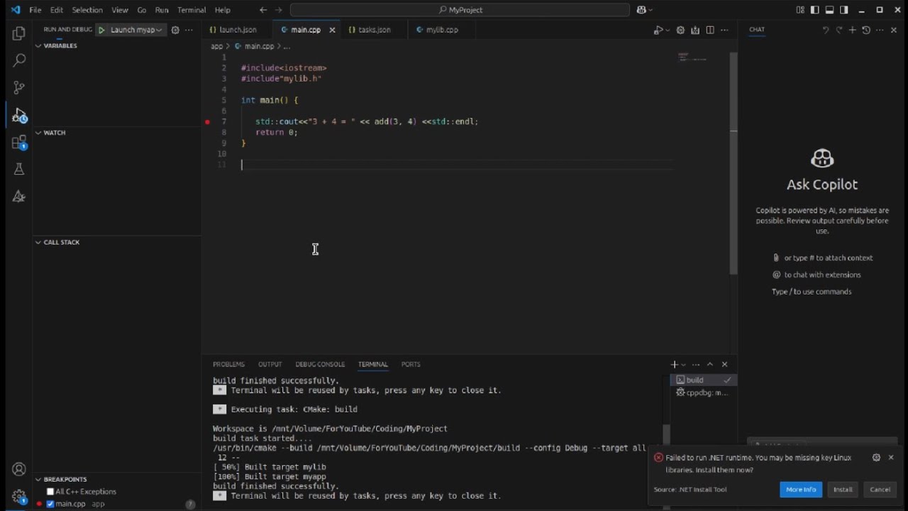 How to build a CMake library and application in Visual Studio Code ...