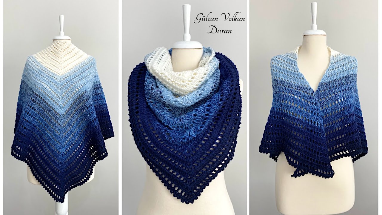 TIĞ İŞİ SADE ve KOLAY ÜÇGEN MODEL ÖRGÜ ŞAL -BOYUNLUK YAPIMI ✔️💙