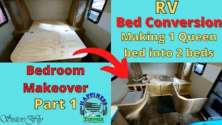 RV bed conversion -  1 Queen bed into 2 Twin beds - Sisters On The Fly Nevada State Wrangler trailer