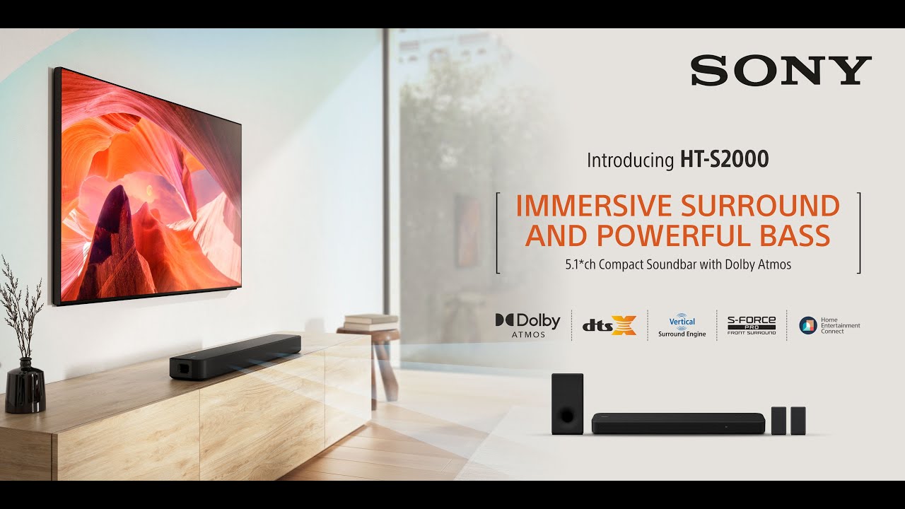 Sony HT-S2000 5.1ch Dolby Atmos Compact Soundbar Home Theatre System w