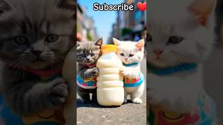 Cute Little Kitten Dance With Milk Bottel