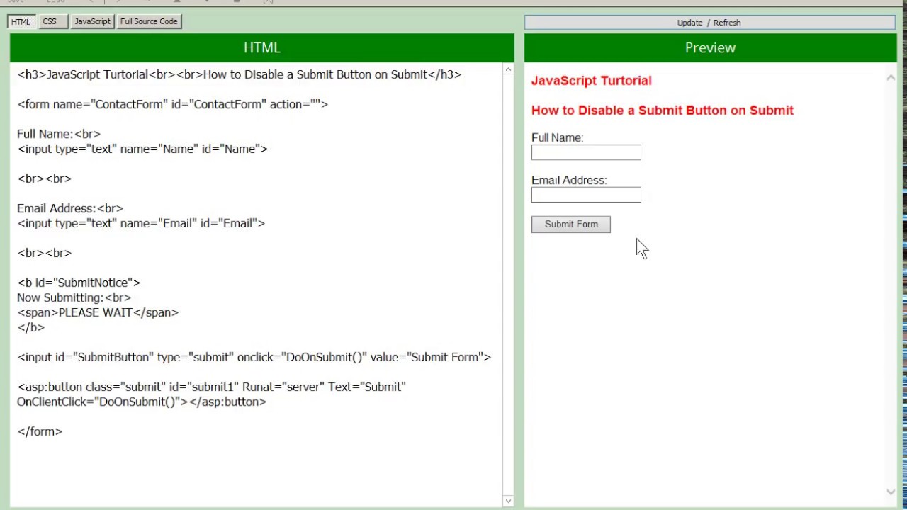 How To Disable A Submit Button On Submit Javascript Tutorial Youtube