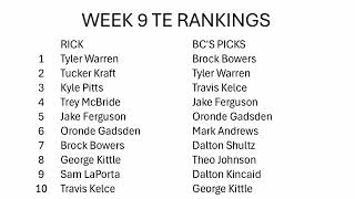 Fantasy Football Week 9 TE rankings