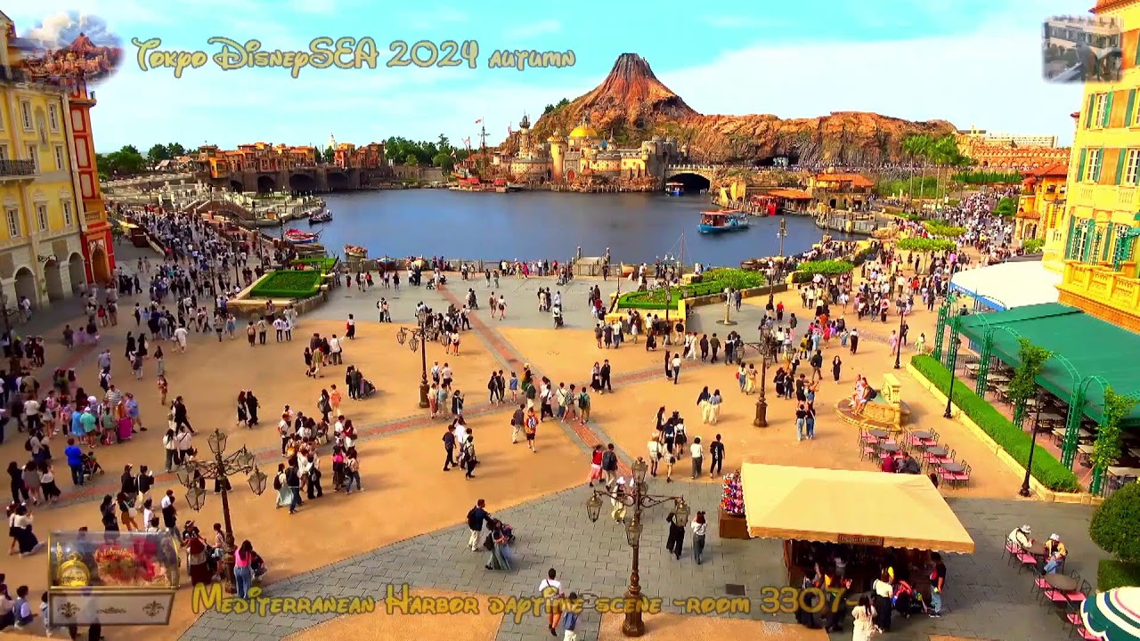 東京ディズニーシー・ホテルミラコスタ バルコニーから 賑やかお昼のピアッツァ広場 BGM 録画映像